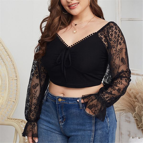 

plus size fashion harvest flora mesh v neck s ol style oversized tshirt spring summer clothes, White