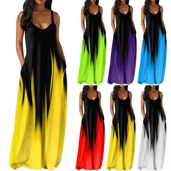 

summer sleeveless strap womens dress long maxi evening party elegant sundress plus size pullover dresses, Black;gray