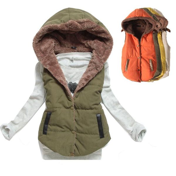 

women's vests 2021 women spring autumn waistcoats length jacket hooded thick cotton coat warm velvet sleeveless female plus size, Black;white