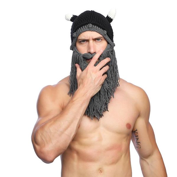 

beanies autumn and winter men's hats europe the united states horn hat personality viking beard mask