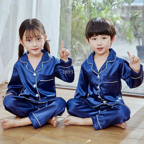 

clothing sets boys girls pajamas set spring autumn thin children's home sleepwear clothes long-sleeved kids solid color pants outfit, White
