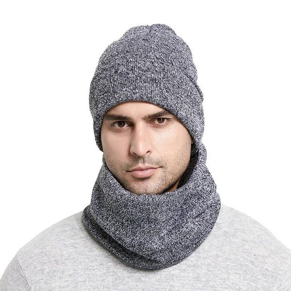 

hats, scarves & gloves sets winter knitted hats scarf set windproof thicken plus velvet warm beanies soft men women cotton solid hat, Blue;gray