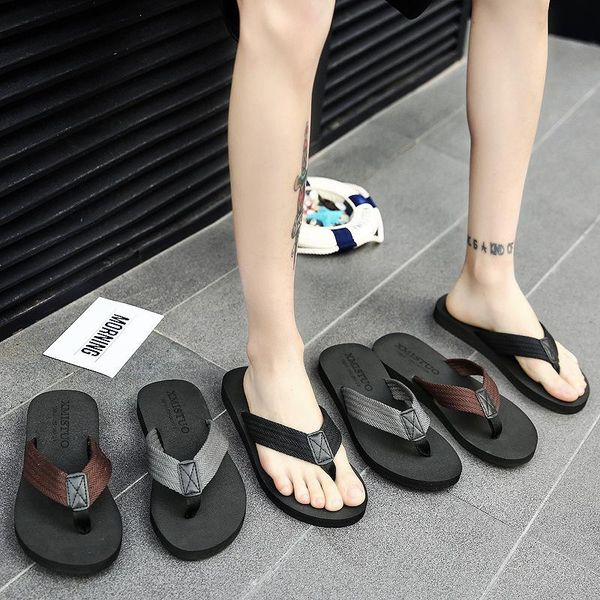 

slippers 2021 summer british flip flops men's korean male wear non-slip clips tow beach shoes tide flat with casual sandals, Black