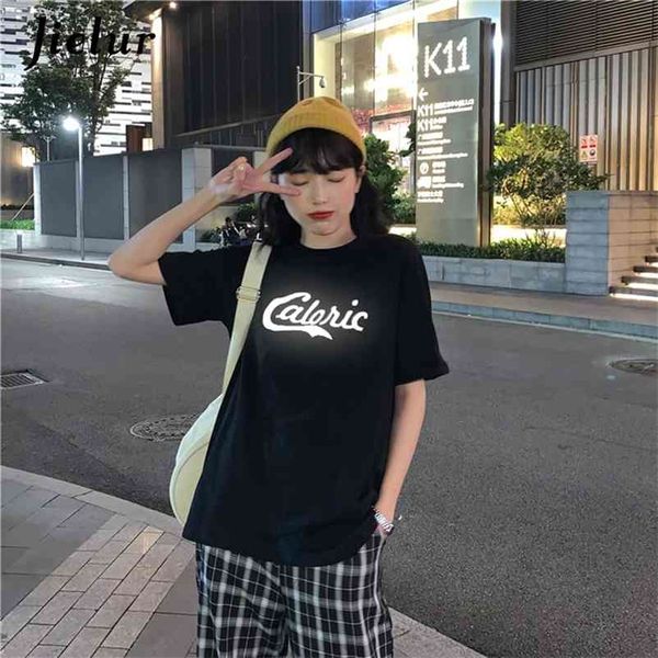

t-shirt summer letter print t shirt women korean o-neck short sleeve black slim tshirt oversized loose chic tee 210426, White