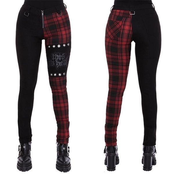 Ekose Pantolon Kadınlar Yüksek Bel Y2K Punk Pantolon Yaz Bahar Streetwear Kadın Moda Slin Fit Patchwork Fermuar Gotik 211115