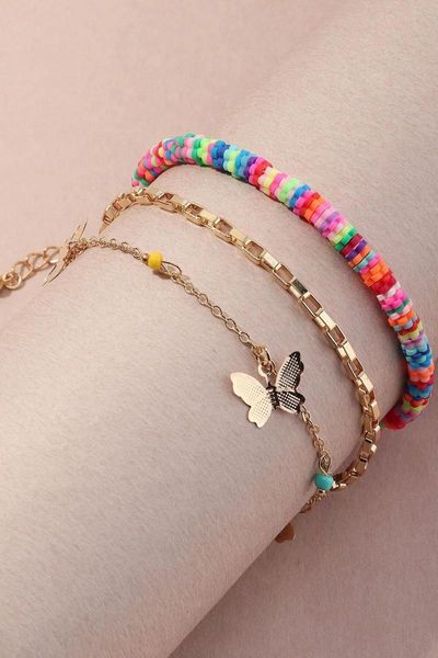

bangle women's fashion anklet butterfly ended kit 3 psc., Black