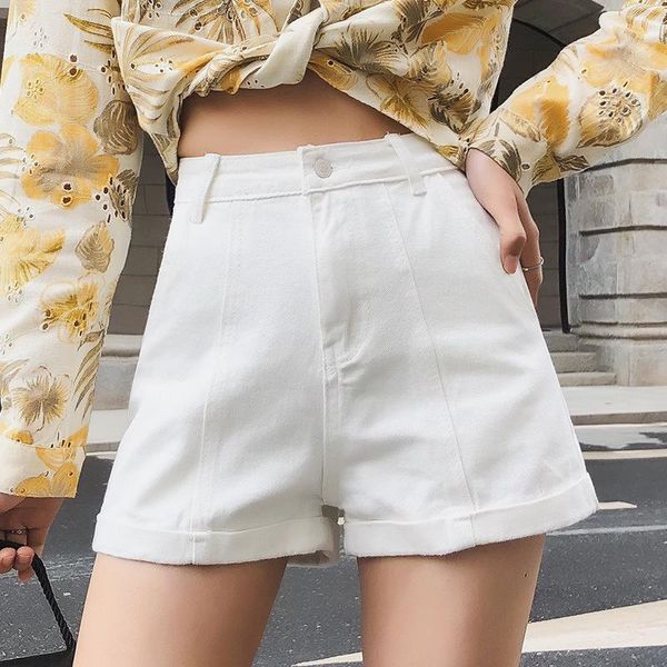 

women's shorts vintage jeans, high waist, blue, denim, black, summer, 2021, White;black