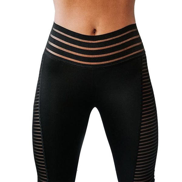 

women's leggings yoga pants mesh stitching cross-border fitness sports, Black
