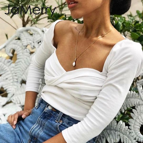 

women's sweaters jamerry vintage sweater women square collor twist solid female pullover casual ladies slim soft knitted jumper, White;black
