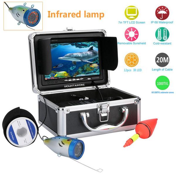 

7"lcd 1000tvl underwater fishing video camera kit 12 pcs led lights depth fish finder for