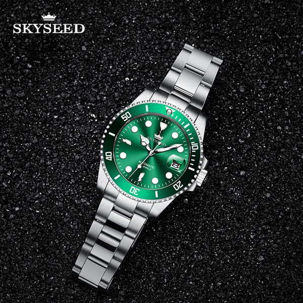 

td6125 watches sky swiss night light diver surface circle mouth sapphire mirror magnifying glass sports diving steel belt 41mm mechanical wa, Slivery;brown