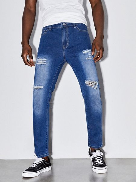

men ripped detail jeans w7ck#, Blue