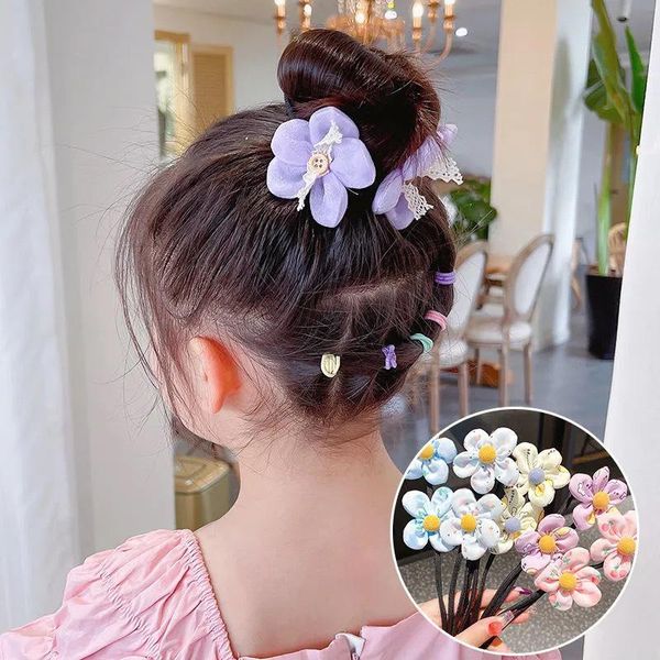 

hair accessories qcooljly children bun braided rod bow cute flower girl bud-like band clips, Slivery;white