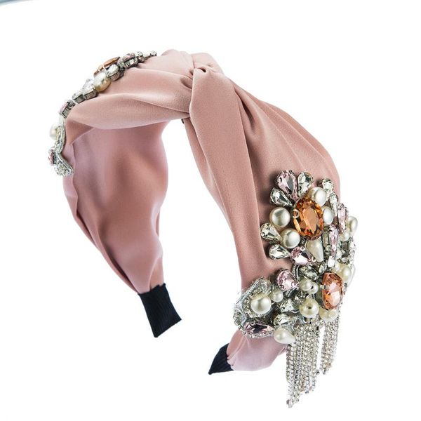 

hair clips & barrettes brand design wide fabric hairband rhinestone beaded fringe jewelry fashion party women big bow crystal hairbands head, Golden;silver