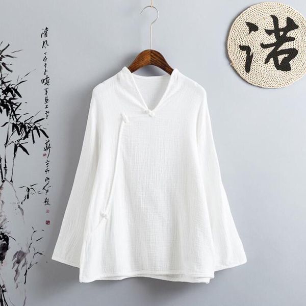 

plus size t-shirt 2021 chinese tradition casual ladies autumn l-5xl 6xl vintage elegant cotton linen long sleeve women shirts, Black