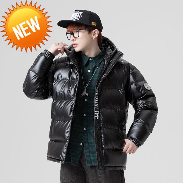 

winter new men's hooded down jacket casual thick warm fashion trend loose and comfortable street bread clothes, Black