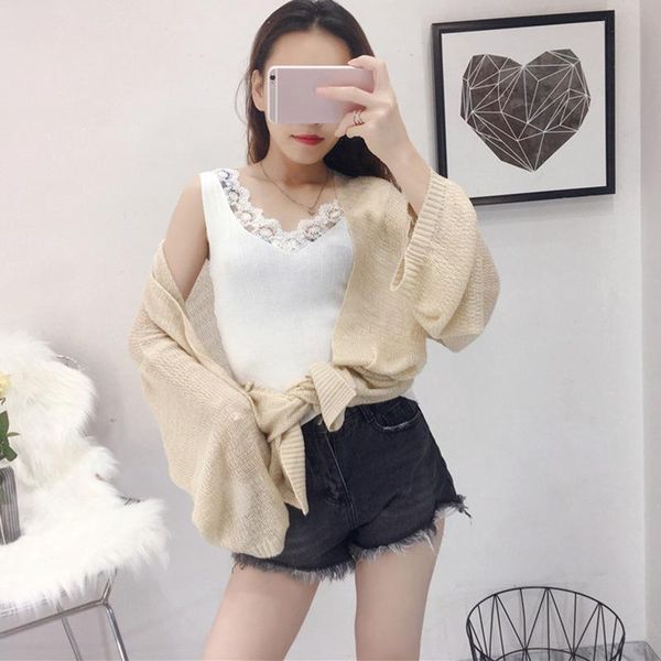 

women's jackets solid loose long sleeve knitted blouse kimono cardigan, Black;brown