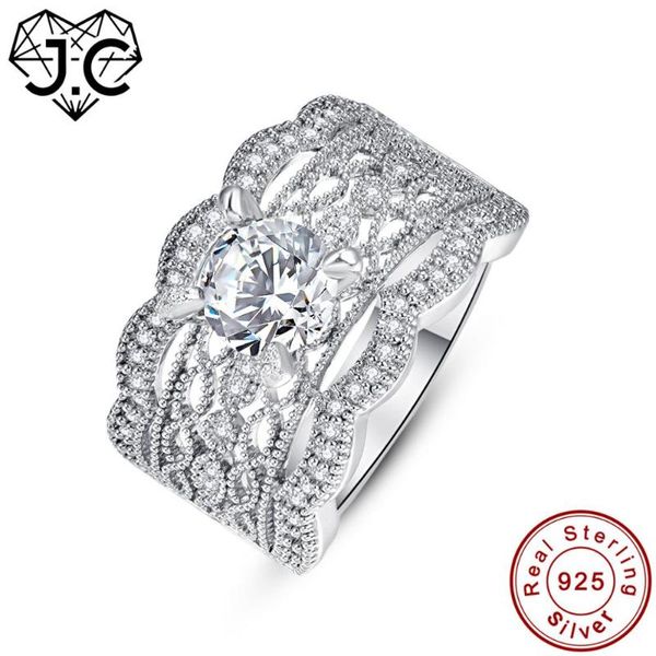 

cluster rings j.c round cut white z 925 sterling silver ring size 6 7 8 9 women engagement jewelry gift, Golden;silver