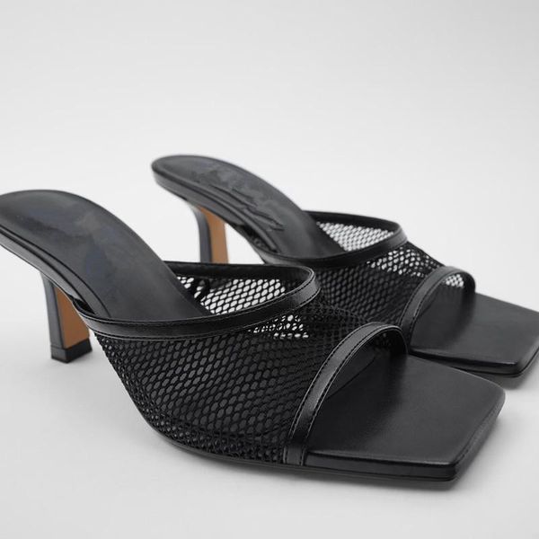 

slippers summer women's black high-heeled sandals air mesh women outdoor