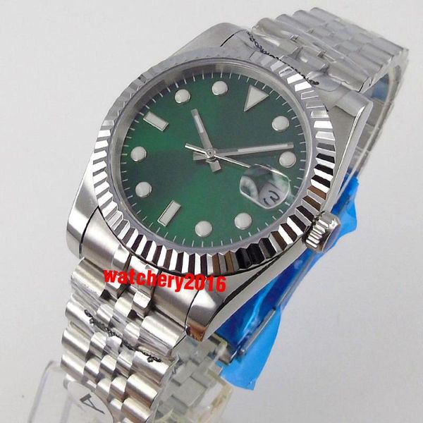 

wristwatches 36mm/40mm sapphire men's watch japan miyota 8215 nh35 automatic movement green face coin bezel jubilee bracelet date cyclo, Slivery;brown