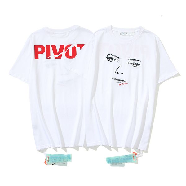 

2021 spring and summer new off face sketch pattern round neck pullover men's women's short sleeve batch, White;black