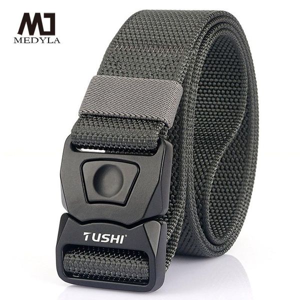 

belts medyla tactical belt metal buckle nylon with snap fastener quick release anti allergy outdoor travel, Black;brown
