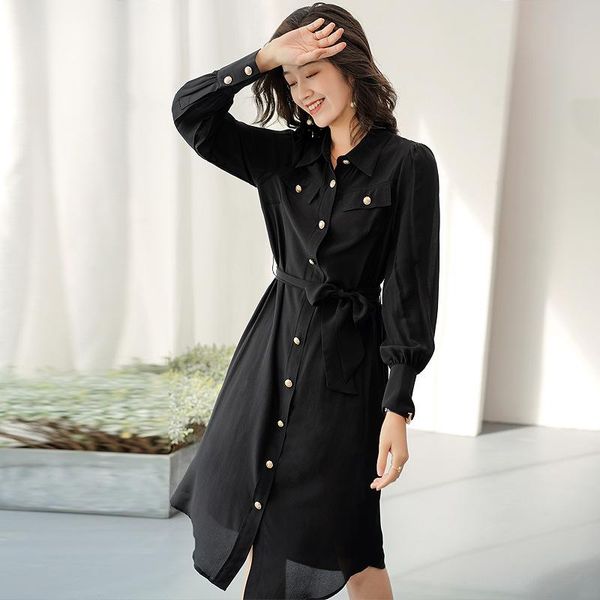 

casual dresses shenzhen nanyou high grade silk dress women's style in 2021 spring, Black;gray