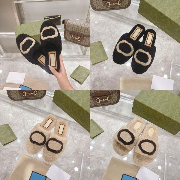 

wool women slippers solid color embroidery trendy flip flop winter genuine leather original rubber non-slip wear-resistant bottom sheep dupe, Black