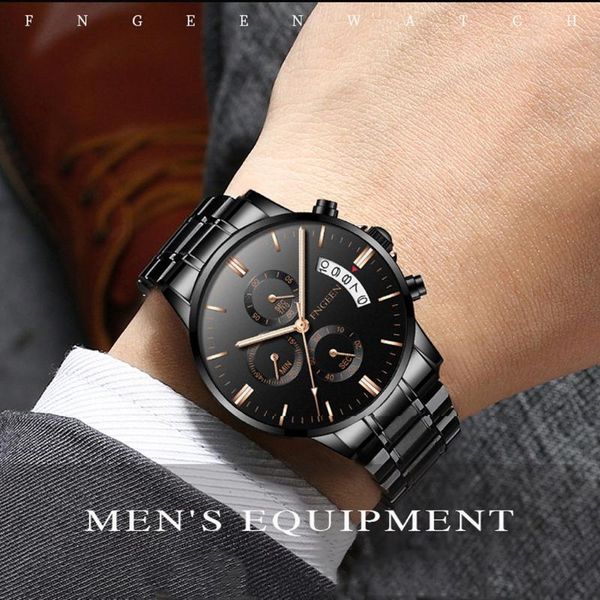 

wristwatches fngeen men luxury casual watch quartz stainless steel waterproof calendar male classic business, Slivery;brown
