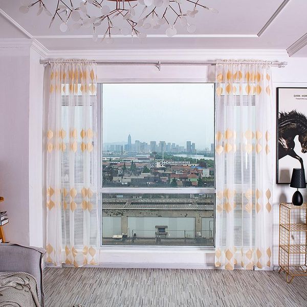 

curtain & drapes modern style terry box cut geometric shape polyester transparent clothes bar home decor 2pcs