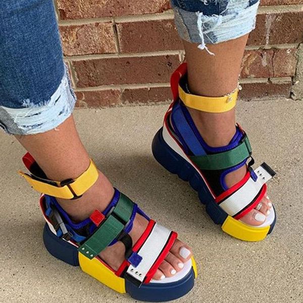 

platform sandals women wedge high heels shoes female hook&loop canvas summer gladiator ladies plus size, Black