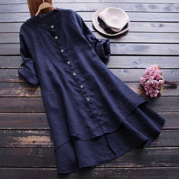 

5xl plus size linen women shirt tunic summer fashion casual loose button long sleeve blouse bluzki damskie, White