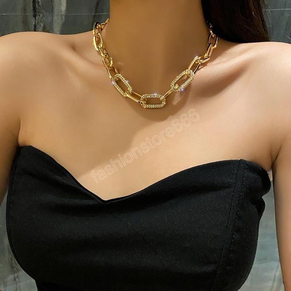 

chunky thick stainless steel chain choker necklace goth gothic printed short clavicle necklaces collar jewelry, Silver