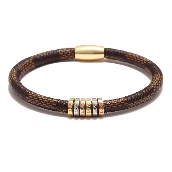 

qinuo new stainless steel cowhide stripe love male and female couple alloy magnetic buckle letter bracelet, Golden;silver