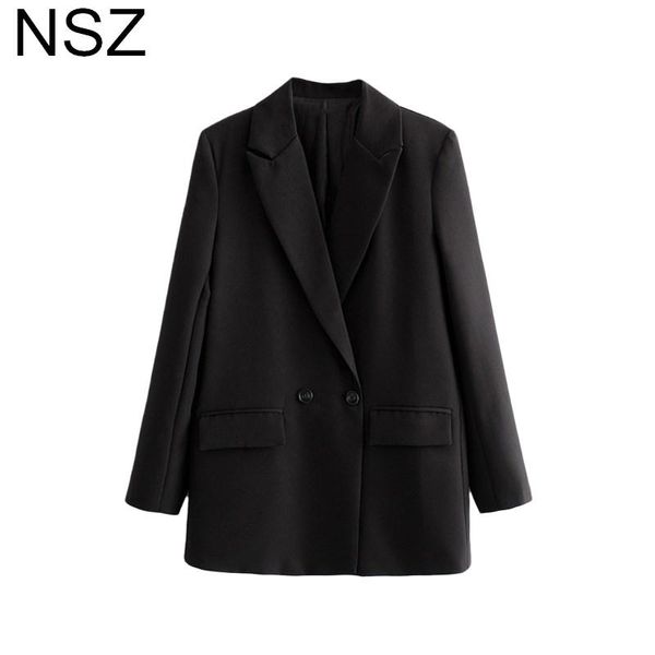 Abiti da donna Blazer NSZ Blazer nero oversize da donna Doppio petto Elegante giacca da abito chic Cappotto da donna Abbigliamento da ufficio Capispalla da lavoro C