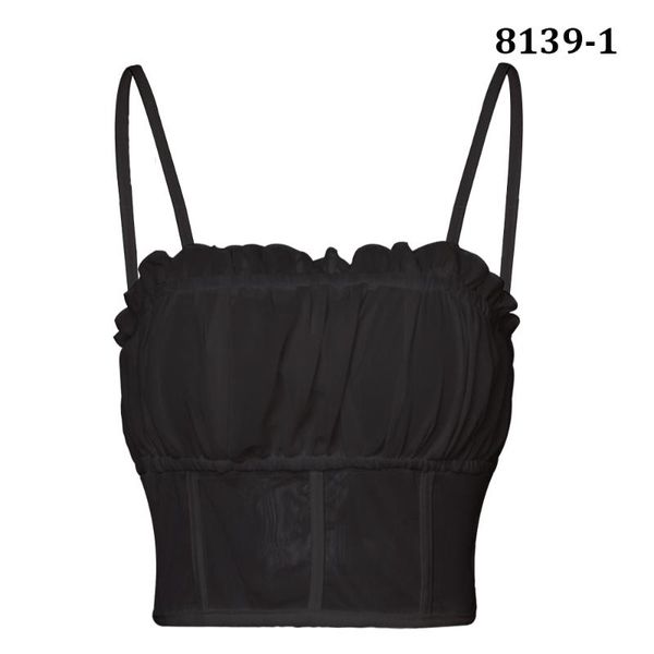 

women's tanks & camis 2021 summer mesh camisole bottoming shirt splicing wood ears slightly see-through tube, White