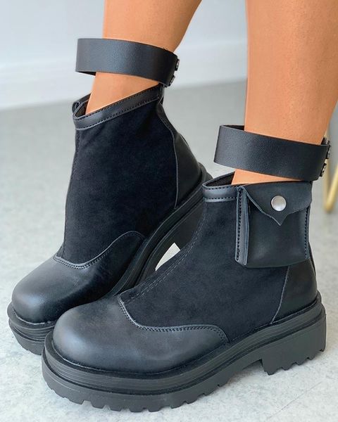 

fashion women punk motorcycles ankle strap boots appliques packet platform thick bottom zip black trend shoes ladies female 2021