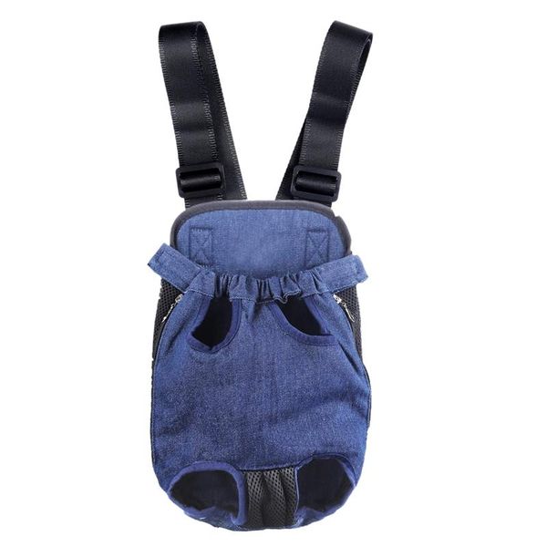

dog car seat covers denim front kangaroo pouch carrier, wide straps with shoulder pads, adjustable and legs out pet backpack for walkin