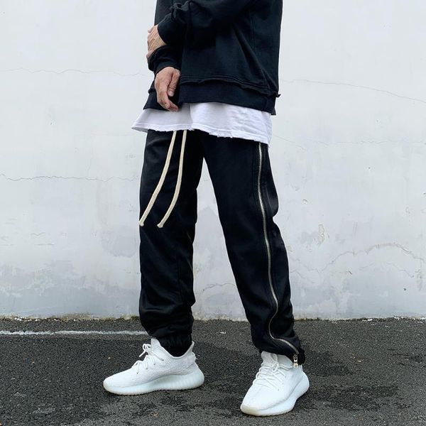 

men's pants silver side zipper joggers sweatpants men streetwear harajuku loose casual black youth fashion sweat male