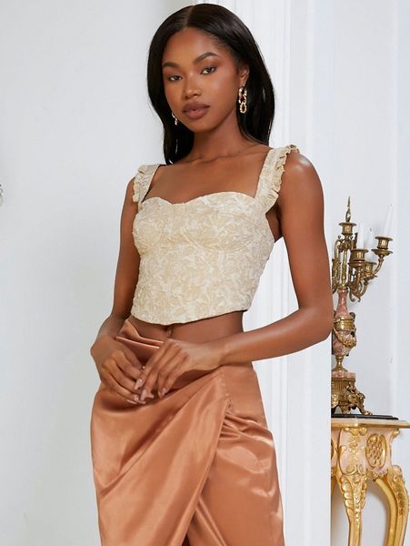 

newness frill strap jacquard cami g6do#, White