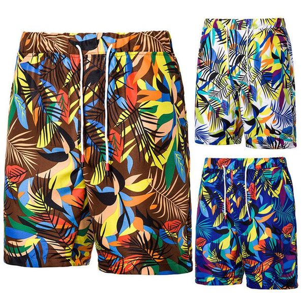 

men's beach pants fifth leaf printed casual shorts, White;black