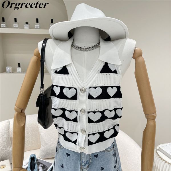 

chic design halter neck contrast color knit cardigan women's summer love jacquard v-neck short strapless thin sweater 210525, White