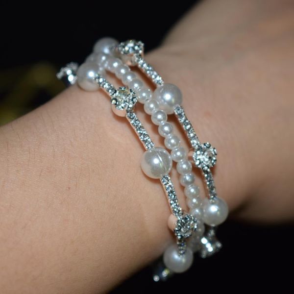 

bangle luxurious rhinestone pearl gold silver color for women crystal bracelets & bangles wedding jewelry gifts, Black