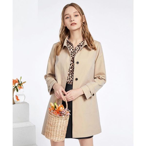 

spring women's korean version atmosphere loose medium length windbreaker age reducing and thin coat trench coats, Tan;black