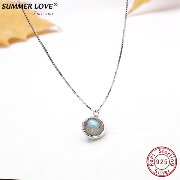 

genuine s925 sterling silver labradorite pendant necklace for women fine jewelry nature gemstone handmade bijoux femme 210616