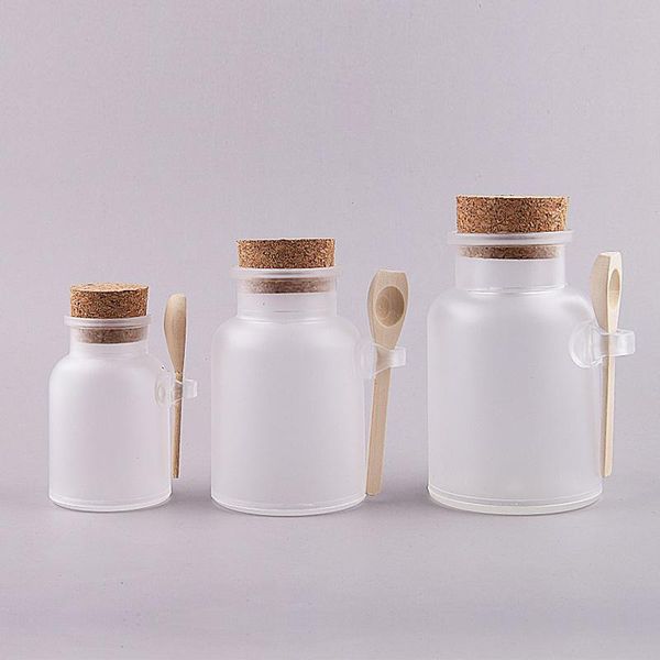 

10pcs/lot abs round bath salt bottle 100ml/200ml/300ml powder plastic with cork jar wood spoon,cosmetics container storage bottles & jars