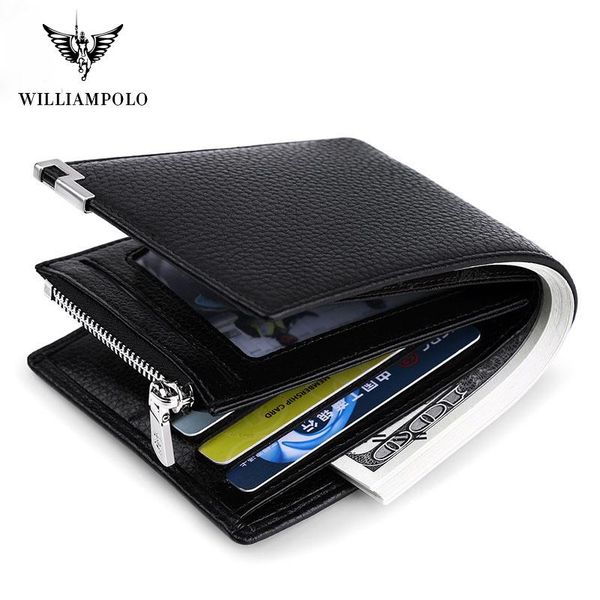 

wallets willianmpolo leather men's wallet zipper buckle design double fold coin card bag business pure certificate case, Red;black
