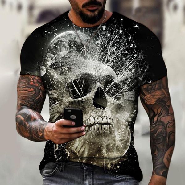 

men's t-shirts round neck t-shirt dark skull 3d style fun summer fashion outdoor xl breathable casual streetwear halloween tshirt, White;black