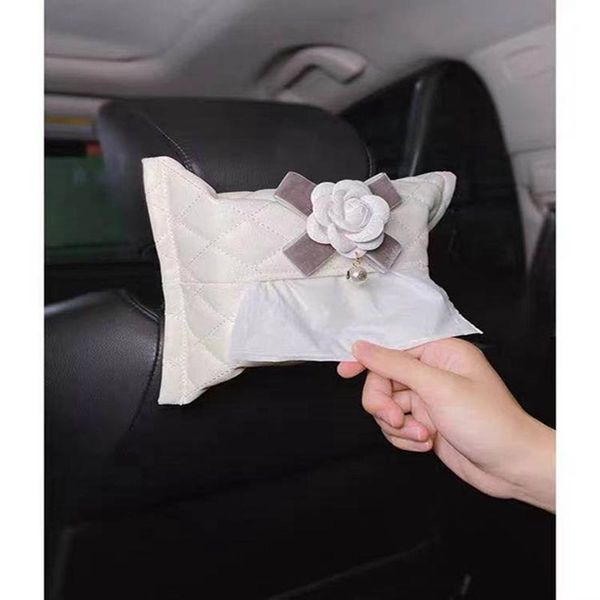 

interior decorations high-end car tissue box creative fashion camellia inside hanging paper drawing sun visor armrest bag
