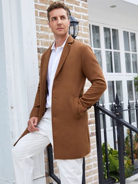 

men single breasted cuff split back overcoat l5yo#, Black;brown